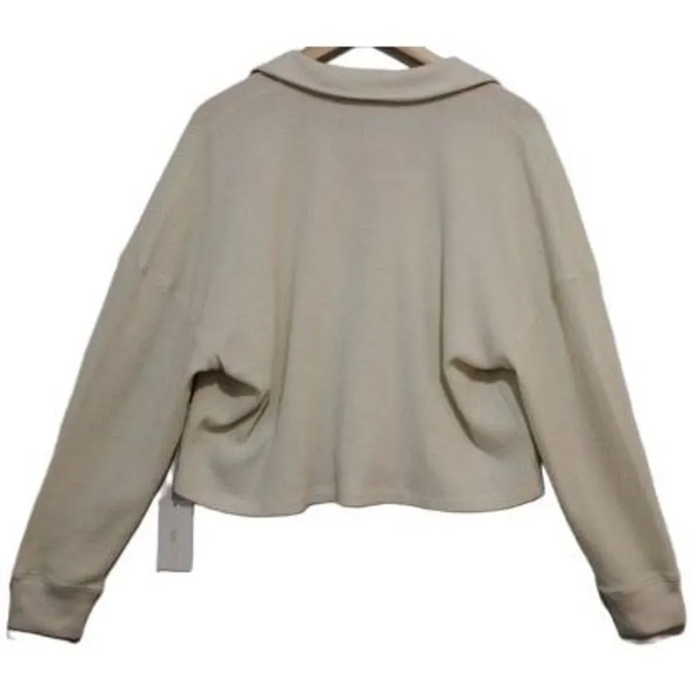 Abercrombie & Fitch Soft AF Cozy Cream Collared Long Sleeve V-Neck Sweater Sz L - Picture 2 of 6